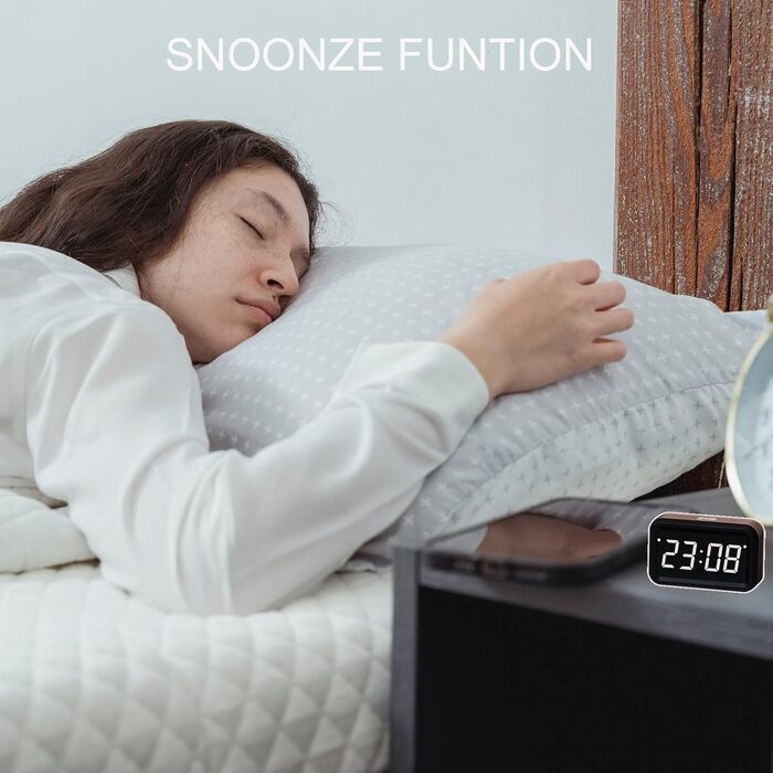 KWANWA Alarm Clock Digital, No Ticking, Battery-Powered Digital Alarm Clock, LCD or LED Display, Snooze Duration, Adjustable Brightness for Deep Sleepers, Children, Adults (Black - White LED)