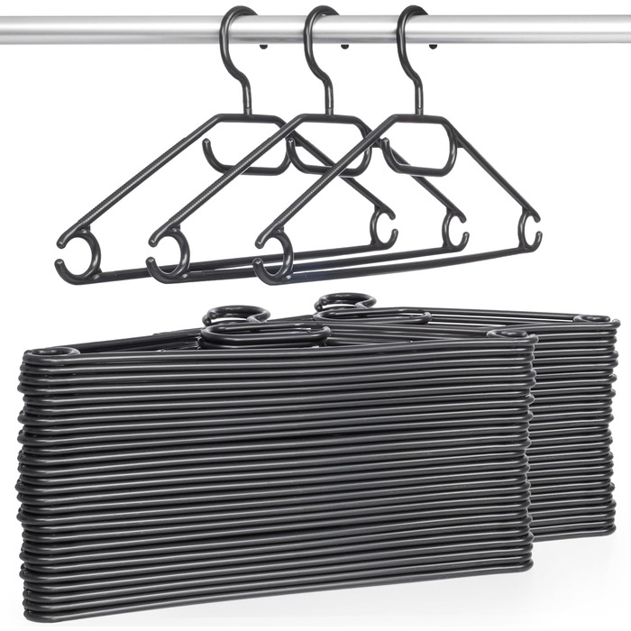 Hausfelder 60 Clothes Hangers, Ironing Set, Black Plastic Hangers, Swivel Hook, 60 Pieces