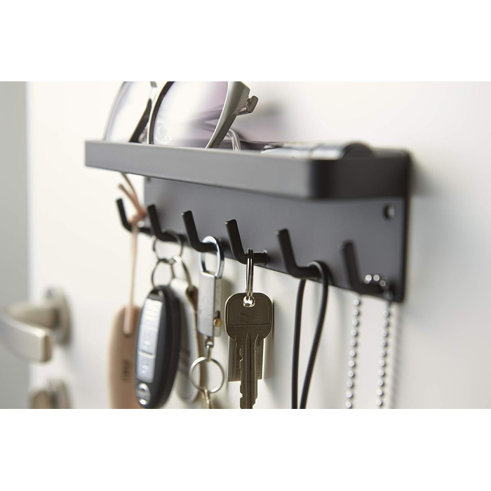 YAMAZAKI 2754 SMART Magnetic Key Hook with Tray, White, Steel, Minimalist Design, 24.5 x 4.5 x 6 cm (LxWxH) (Black)