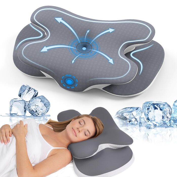 Подушка для шиї з піни Memory Foam A-Pce: ергономічна подушка для сну на боці, спині та животі, знімний дихаючий чохол - сіро-чорний 65x39x14 см
