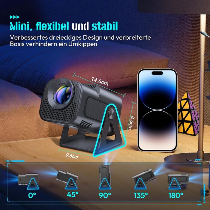 Проектор Xgody Gimbal 3: 12000 Люмен, Android 11.0, 4K, WiFi 6, Bluetooth, Автоматична корекція трапецеїдальних спотворень, для домашнього кінотеатру (білий/чорний)