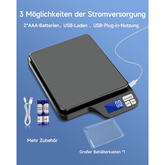 Цифрова кухонна вага з USB-зарядкою, 5 кг/0.1 г, функція тарування, для випічки та приготування їжі