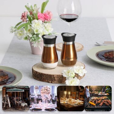 Набір для солі та перцю Com-Four® 2 шт. з нержавіючої сталі та скла - солянка та перечниця - набір спецій з написом для кухні та ресторану (мідний)