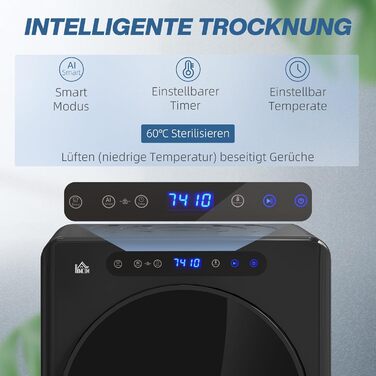 HOMCOM Міні сушарка для білизни 3 кг з дезінфекцією, 6 програм, 1000W, сенсорний дисплей, чорна