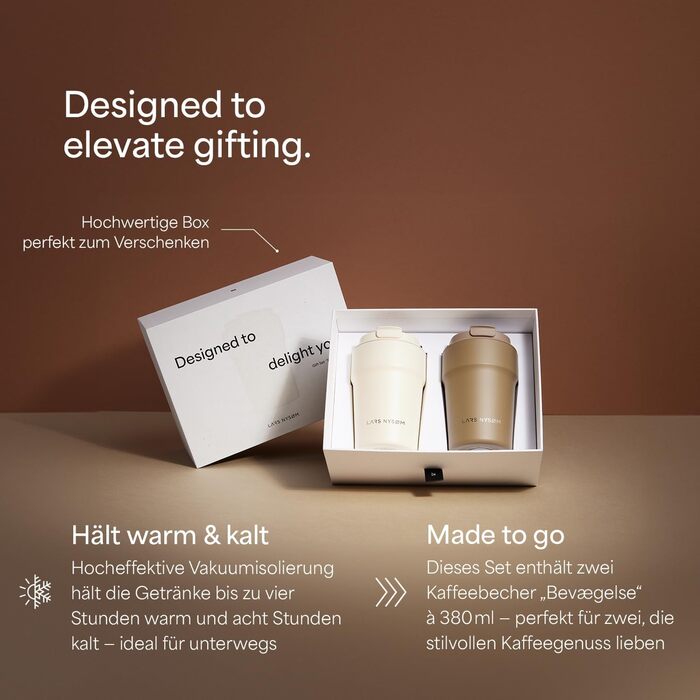 Термокружка LARS NYSØM 380 мл - термокружка для кави та чаю з нержавіючої сталі | З ізоляцією, без витоку, для подорожей | Berry Red/Carbon Black