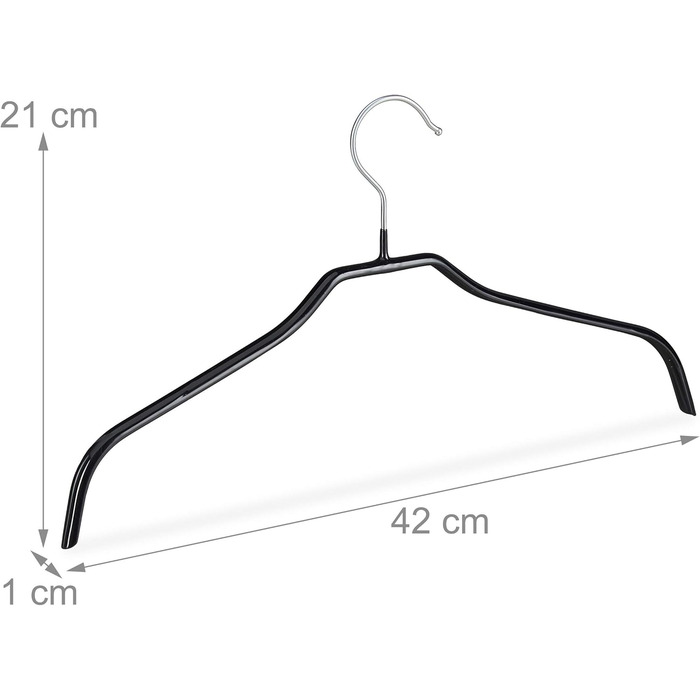 Relaxdays Non-Slip Clothes Hangers, Set of 30, Shirt Hangers, Blouse Hangers with Rubber Coating, Metal, 42 cm, Black