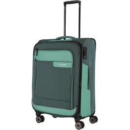 Travelite 4-Wheel Luggage Size L, Softshell made from recycled material, Luggage Series VIIA: Trolley with expandable gusset + edge protection, 77 cm, 91-103 liters (Trolley M extended (67 cm), Eucalyptus (Green))