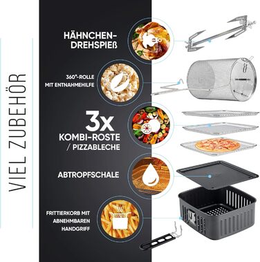 Balter Hot Air Fryer HL-1200, Fryer, 12 Liter, Mini Oven, Dehydrator Function, LCD Display, 10 Programs, incl. Recipe Booklet and Accessories