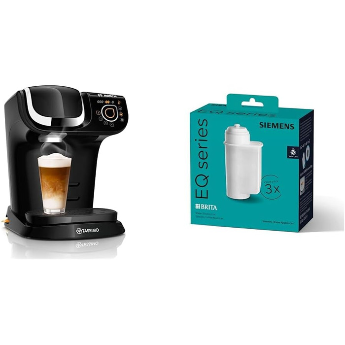Кавомашина Tassimo My Way 2 TAS6502 з фільтром для води, 70+ напоїв, персоналізація, великий вибір кави, проста у використанні, 1500 Вт, (Чорний, з фільтром, комплект з фільтром TZ70033A)