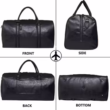 Seyfocnia PU Leather Travel Bag, Black, Extra Large, Duffelbag, Waterproof, Carry-on, Weekend or Business Trip, Unisex