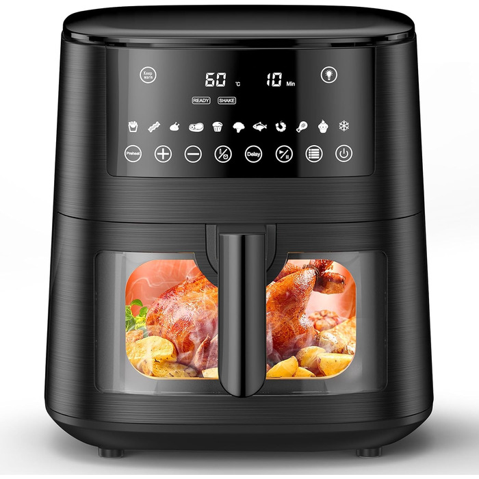 Фритюрниця повітряна Airfryer 7.2L, 11-в-1 з вікном, функція підігріву, розморожування, нагадування про струшування та таймер, здорова без олії, приготування з низьким вмістом жиру
