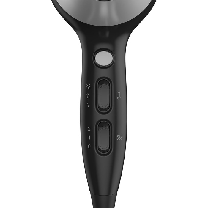 Фен GRUNDIG HD 6080 B 2200 Вт з іонізацією, керамічним покриттям та 3 режимами температури, чорний/срібний (2023)