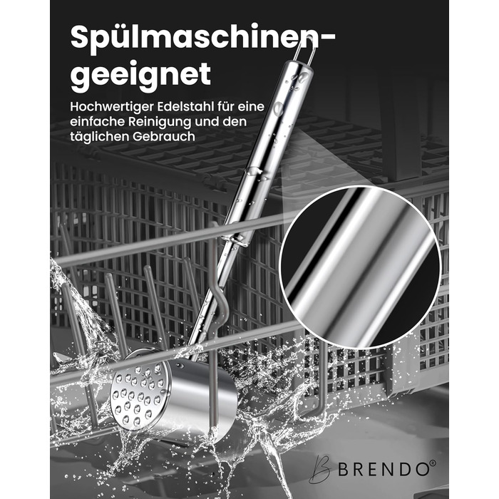 Преміум Fleischklopfer від Brendo: м'ясорубка з масивного нержавіючої сталі, двостороння, з плоскою та зубчастою поверхнею для будь-якого м'яса, + E-Book рецептів, придатна для миття в посудомийній машині, шніцельниця