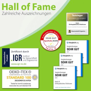 Ортопедична подушка для сидіння Feela® [3 ступені жорсткості] - Переможець тесту – Ергономічна подушка для офісного крісла та авто – Зменшує біль, знімає навантаження з куприка, покращує кровообіг (Medium) Medium (60-80 кг) Чорний