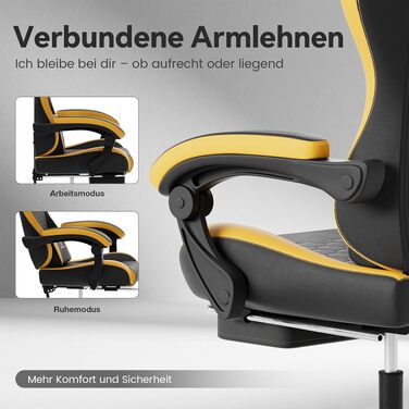 Ігрове крісло Racing Ergonomic з підставкою для ніг та масажним подушкою під поперек, навантаження до 150 кг, екошкіра, офісне крісло (Чорно-жовте)