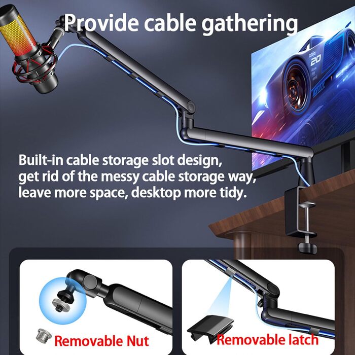 Кріплення для мікрофона з низьким профілем та каналами для кабелів – для Blue Yeti, Snowball iCE, HyperX QuadCast, Elgato Wave та інших