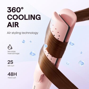 Wavytalk Airstyler: 2-в-1 випрямляч та локонова зачіска з охолодженням 360°, рожевий, нагрівання за 30 секунд