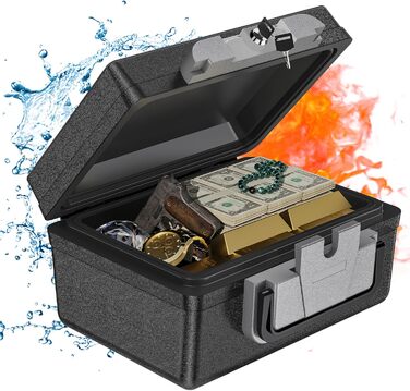 WASJOYE Portable Fireproof Safe Box with Key Lock - Home, Office, Car, Travel Security Box (6.8L, 16.8 x 32.4 x 39 cm)