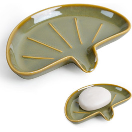 Керамічна мильниця з піддоном ANTIS'S HOME, Зелений милотримач на магнітній основі для ванної, душу та умивальника, Сучасний декор для ванної кімнати