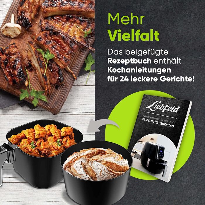 Аерофритюрниця Liebfeld XXL 5,3 л, 1800 Вт, приготування без олії, корзина та форма для випікання
