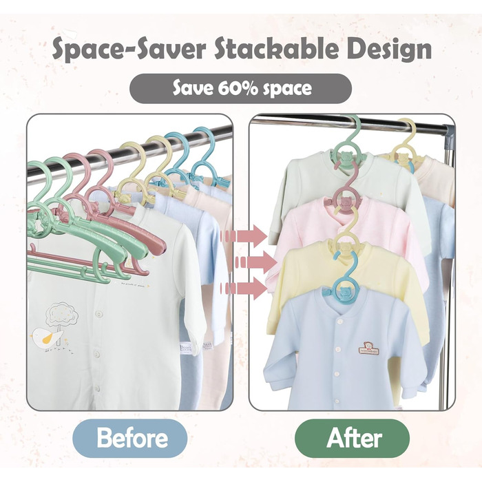 Набір дитячих вішалок для одягу 24 шт. Зростаючі вішалки для дітей з бантиками, нековзкі, для малюків та дошкільнят, кольорові