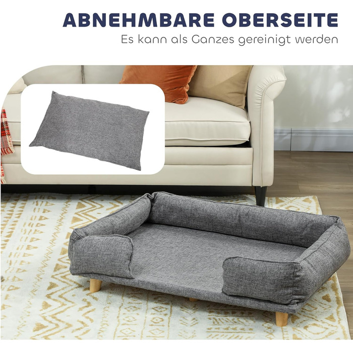 Диван-ліжко для собак PawHut з підлокотником, на дерев'яних ніжках, 96 x 66 x 24 см, темно-сірий