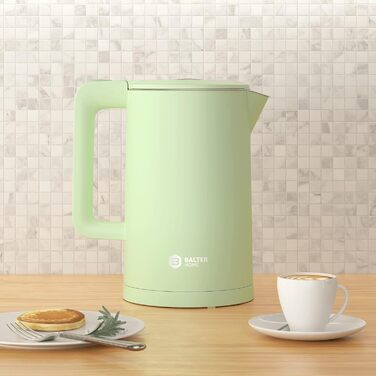 Balter Stainless Steel Kettle WK-4, 1.7 Liter, Electric Kettle, Double-Walled Design, BPA Free, LED, Compact Tea Kettle, Quiet (Black) (Mint)