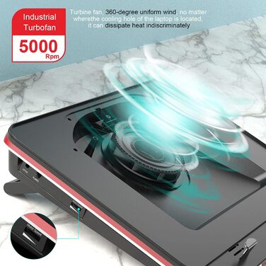 IETS GT500: Потужний турбо-вентилятор для ноутбука (5000 об/хв), охолоджуюча підставка з регулюванням швидкості, 43.9 см (13-17.3 дюйми), 3 USB-хаб