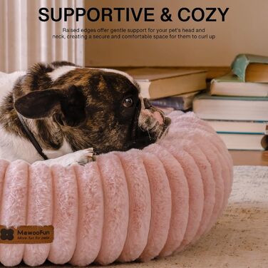 Кругле м'яке ліжко для собак MEWOOFUN, рожеве, 64x64x18 см, з антиковзною основою