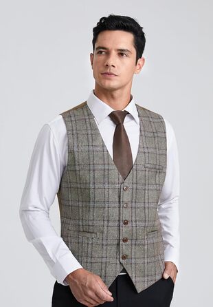 Чоловіча жилетка HISDERN в клітинку, класична, з бавовни, для весілля, в стилі 'Hahnentritt', під костюм (3XL, сірий/коричневий)