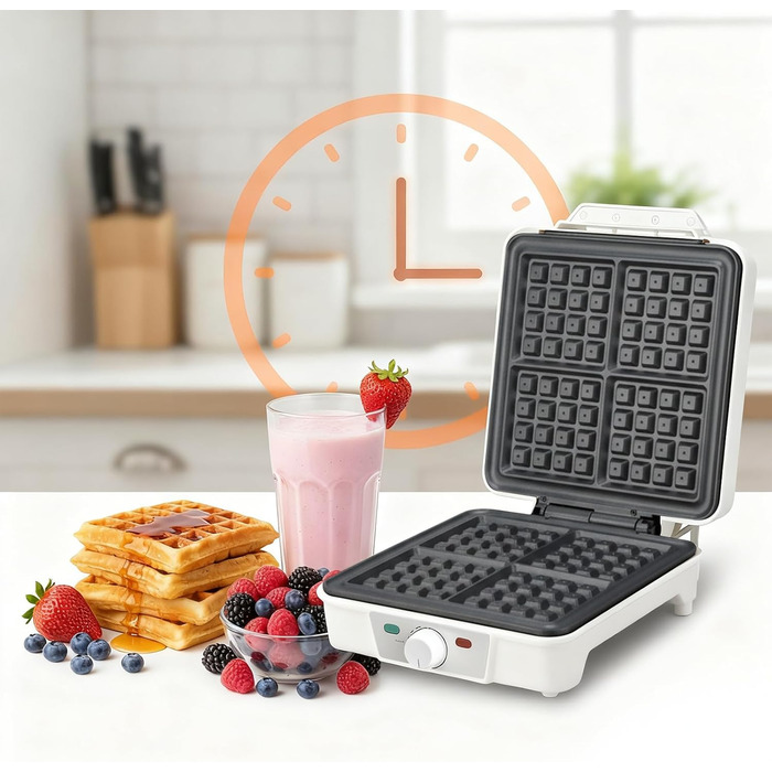 Вафельниця VINATO для приготування 4 бельгійських вафель, 1200W, антипригарне покриття, регулювання температури