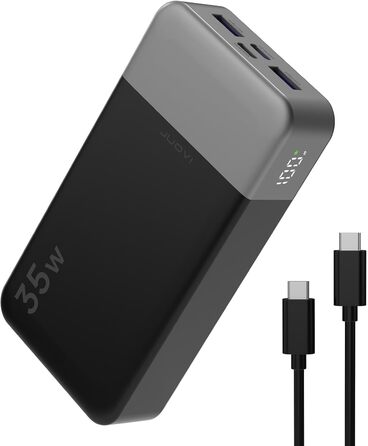 Powerbank JUOVI 20000mAh: Швидка зарядка 35W, LED дисплей, 2 USB-C, 2 USB-A, PD 3.0, QC 4.0, для iPhone 16/15/14, блакитний