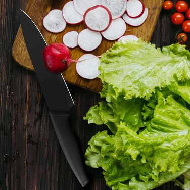 Набір ножів Hecef 6 шт. з захисними піхвами, чорний оксидований, стійкий до подряпин та іржі, антипригарне покриття