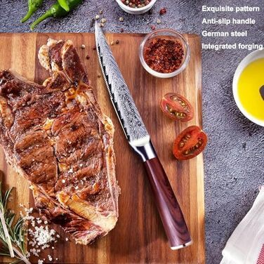 Набір кухонних ножів ChefHoablorn Profi: 6 штук з дерев'яним блоком. Професійний набір ножів для дому, приготування їжі, на подарунок. Червоні стекові ножі.