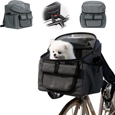 Кошик для собак на велосипед, сумка для домашніх тварин. Складаний кошик для велосипеда спереду для собак 2 в 1. Кошик для собак-рюкзак з адаптером для керма для маленьких тварин (вантажопідйомність 5 кг) (Чорний)