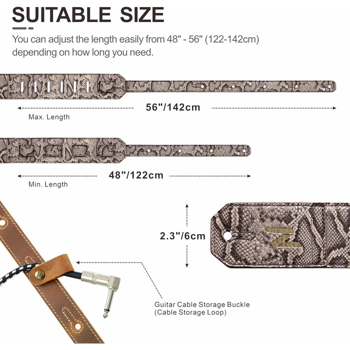 Шкіряний гітарний ремінь Nefelibata 2.3' з повним тисненням, м'яка підкладка, для бас-, електро- та акустичної гітари (Sahara Yellow Embossed) - колір Sahara Yellow (сірий)