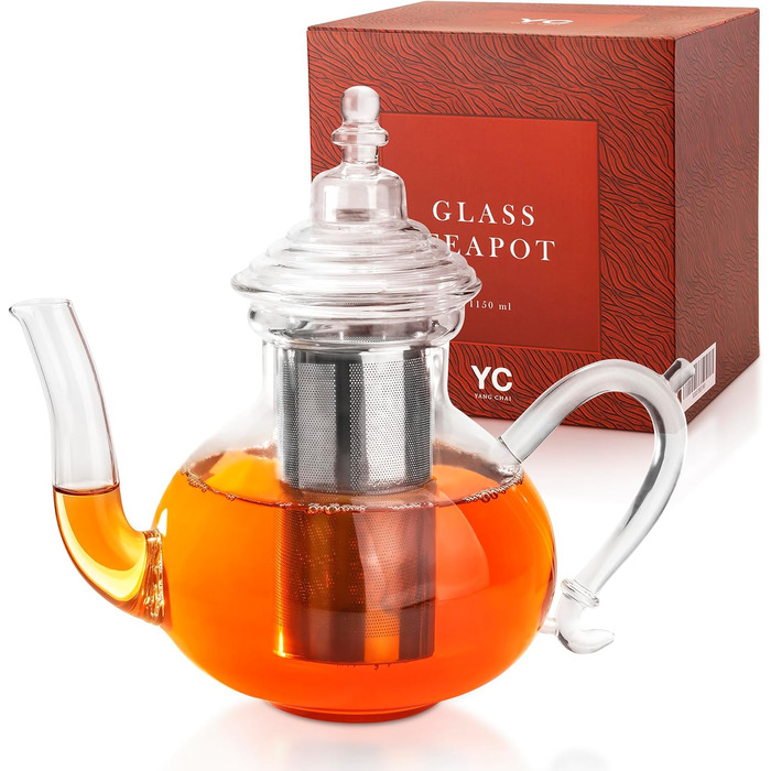 Чайник зі скляним ситечком 1,15 л, 3 мм, Teapot Sahara, термостійке скло, нержавіюча сталь 304, для чаю, з підігрівачем