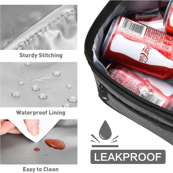 Сумка-ланч Kato Tirrinia для чоловіків: ізольована, 10.5L, з регульованим ремінцем, для роботи, фітнесу, школи, пікніків. Термосумка, витримує витоки, складається. Колір: темно-сірий