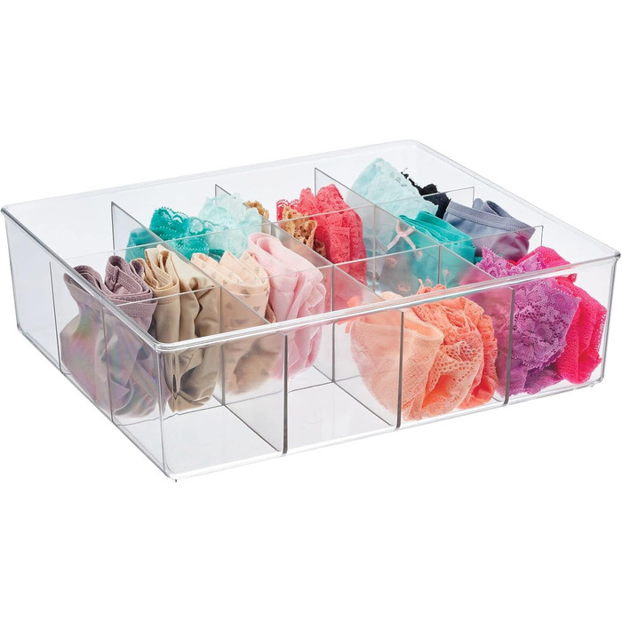 mDesign 2-piece storage box set with 12 compartments – practical closet box for the bedroom – ideal organizer for clothing and accessories made of BPA-free plastic – transparent