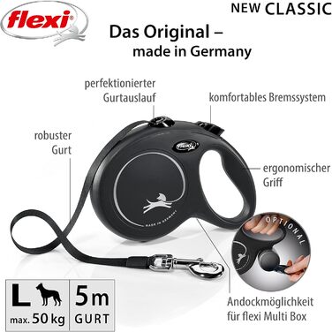Flexi Classic L рулетка для собак до 50 кг (чорна, довжина 5 м)