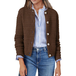 Жакет Zeagoo з довгими рукавами, кардиган з круглим вирізом, в'язаний жакет на ґудзиках, відкритий спереду, в'язаний светр, елегантний жакет Zeagoo для жінок (XXL, A-коричневий)