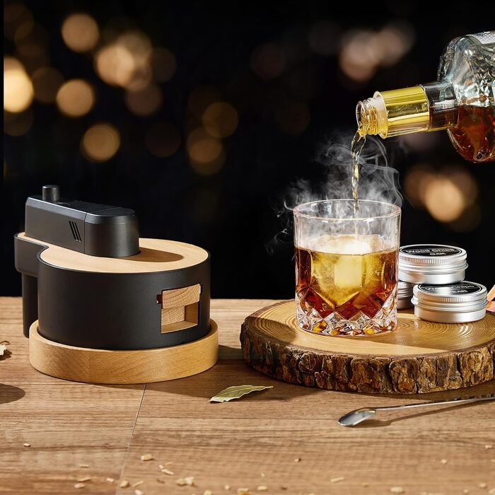 Набір для копчення віскі: 6 видів тирси, дубовий smoker з основою, 2 металеві фільтри, комплект для віскі та Old Fashioned, подарунок для чоловіків (без бутану)