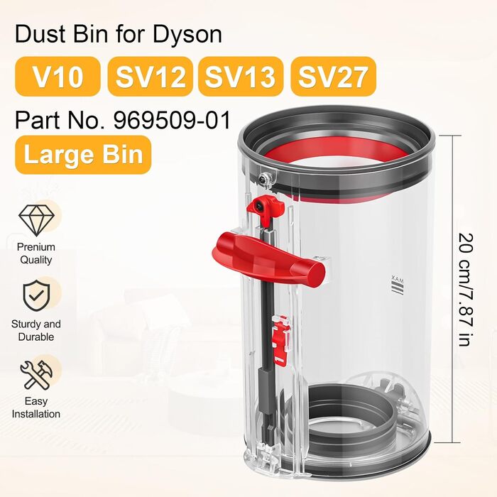 Dyson V10/V12/V13/V27 Replacement Dust Bin - Compatible with Dyson V10, SV12, SV13, SV27 - Part Number 969509-01