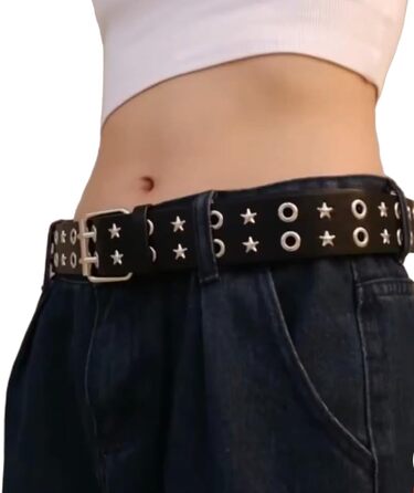 Жіночий шкіряний ремінь Punk з пряжкою, зірочками та дворядною конструкцією (чорний)