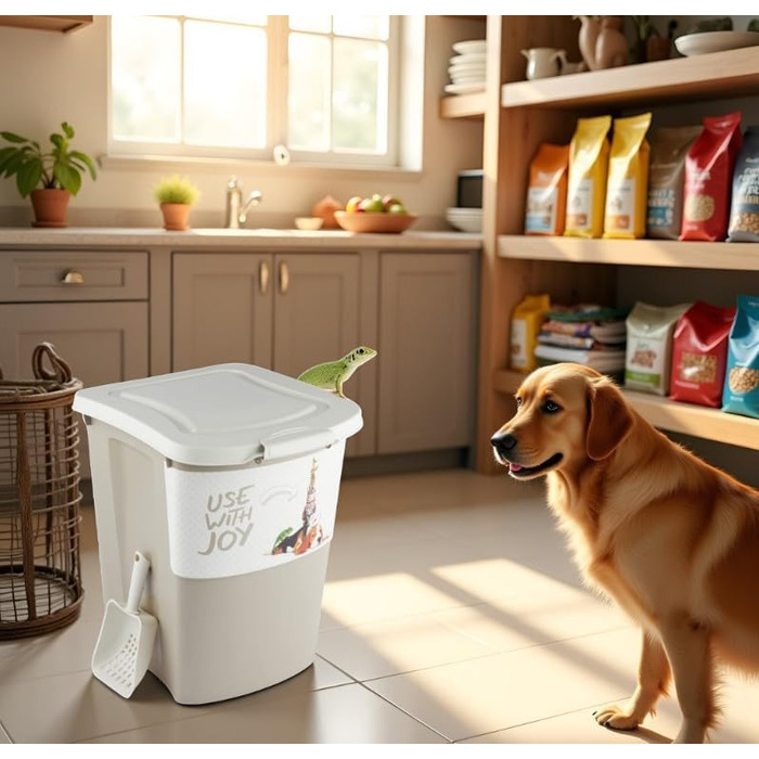 Rotho Archie Pet Food Container 38L with Lid - BPA-Free Plastic, Multi-Color, Beige - Large Capacity Storage