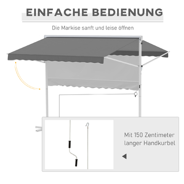 Outsunny Standmarkise Gartenmarkise 3x3м з відкидним плечем та ручкою, сіра терасна маркіза для захисту від сонця та відпочинку