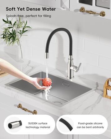 Кран кухонний APPASO 3-в-1 з трьома виходами, чорний, з нержавіючої сталі, для фільтрів води, поворотний на 360°, 2 ручки, низький тиск