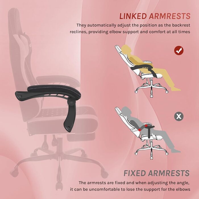 WOLTU Gaming Chair with Massage Function, Computer Chair with Pocket Spring Cushion, Ergonomic Gamer Recliner, Swivel Chair with Headrest, Lumbar Pillow, Footrest, Mesh Fabric, Black+Pink, GS15swr Black+pink Mesh Fabric