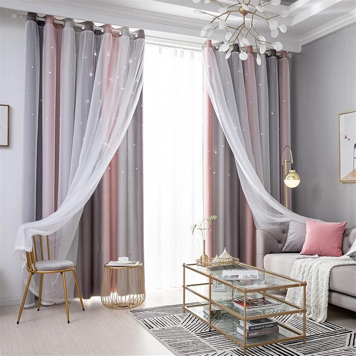Дитячі штори ZOYIEP, двошарові, непрозорі, зірки, сіра, 132x270 см – гардини для кімнати дівчинки, декор у вітальню та дитячу