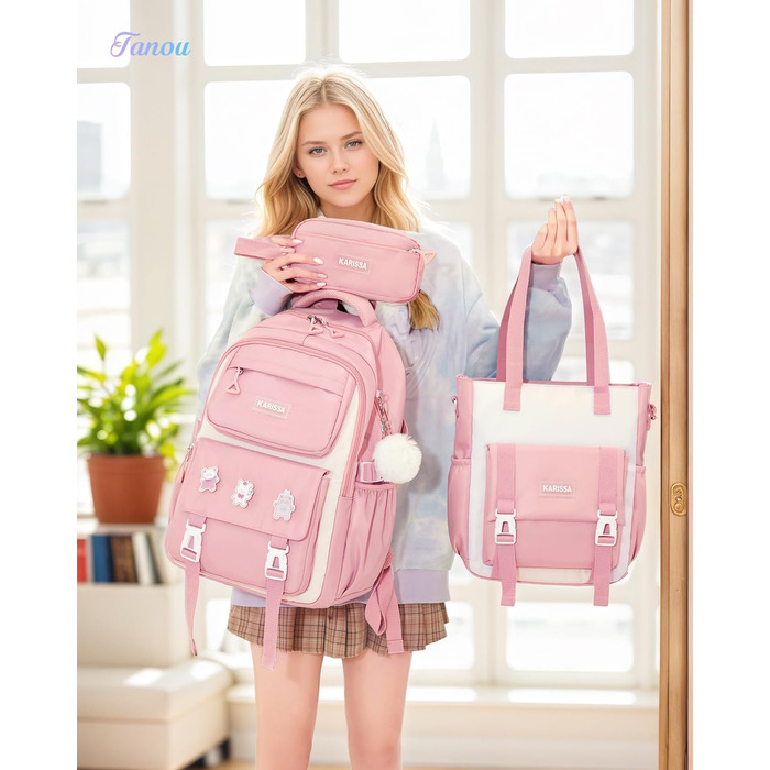Стильний рюкзак для підлітка Tanou з набором канцтоварів: пенал, сумочка на плече, відділення для ноутбука 15.6